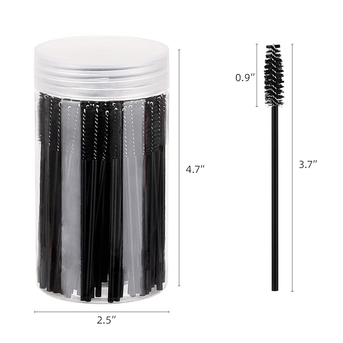 100 Pcs Disposable Mascara Wands, Eyebrow Spoolies Brush for Eyelash Extensions, Lash Brushes with Container (Black)