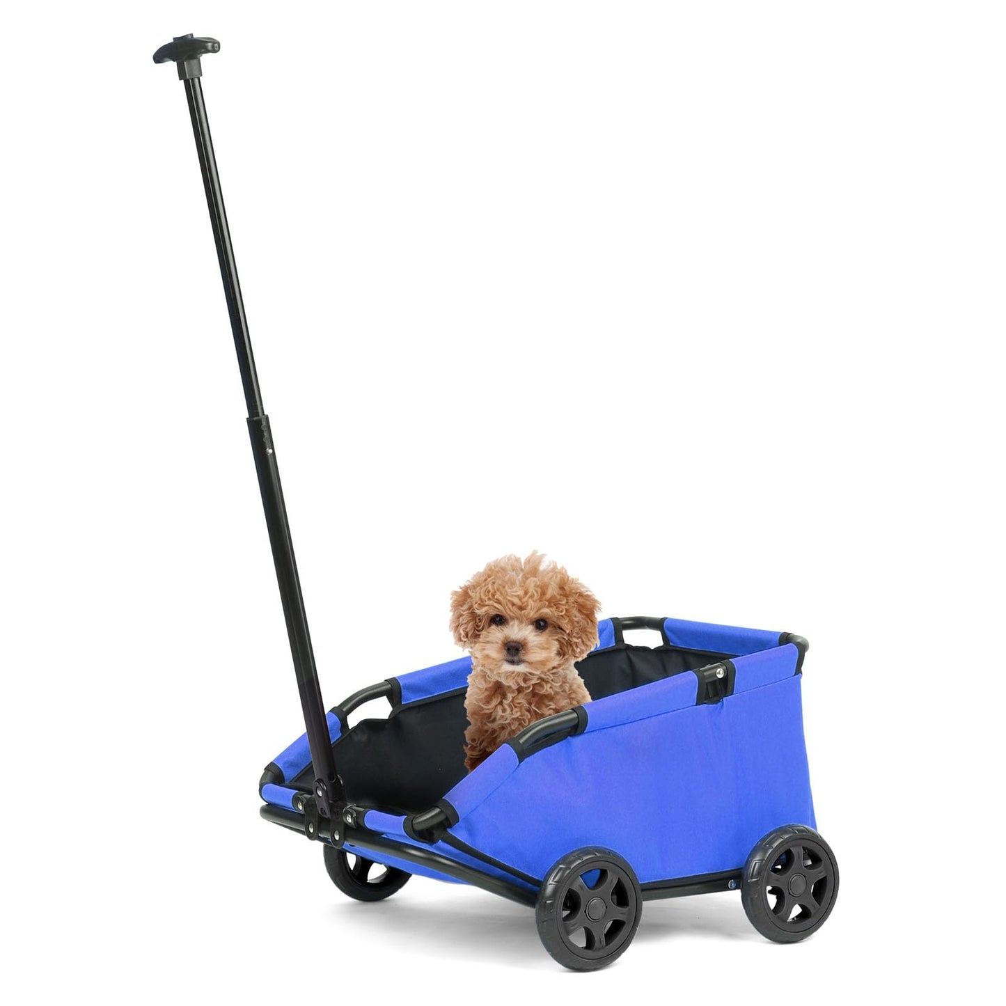 Foldable Pet Wagon with Handle, Pink and Black, Rolling Dog Stroller Cart (Blue)