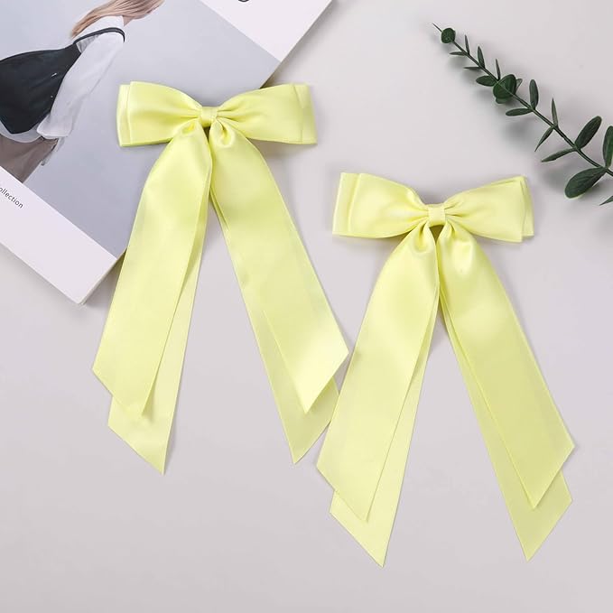 LuSeren 2 PCS Double Layer Hair Bows Yellow Hair Ribbon Clips Ponytail Holder Accessories for Women Girls Toddlers Teens Kids