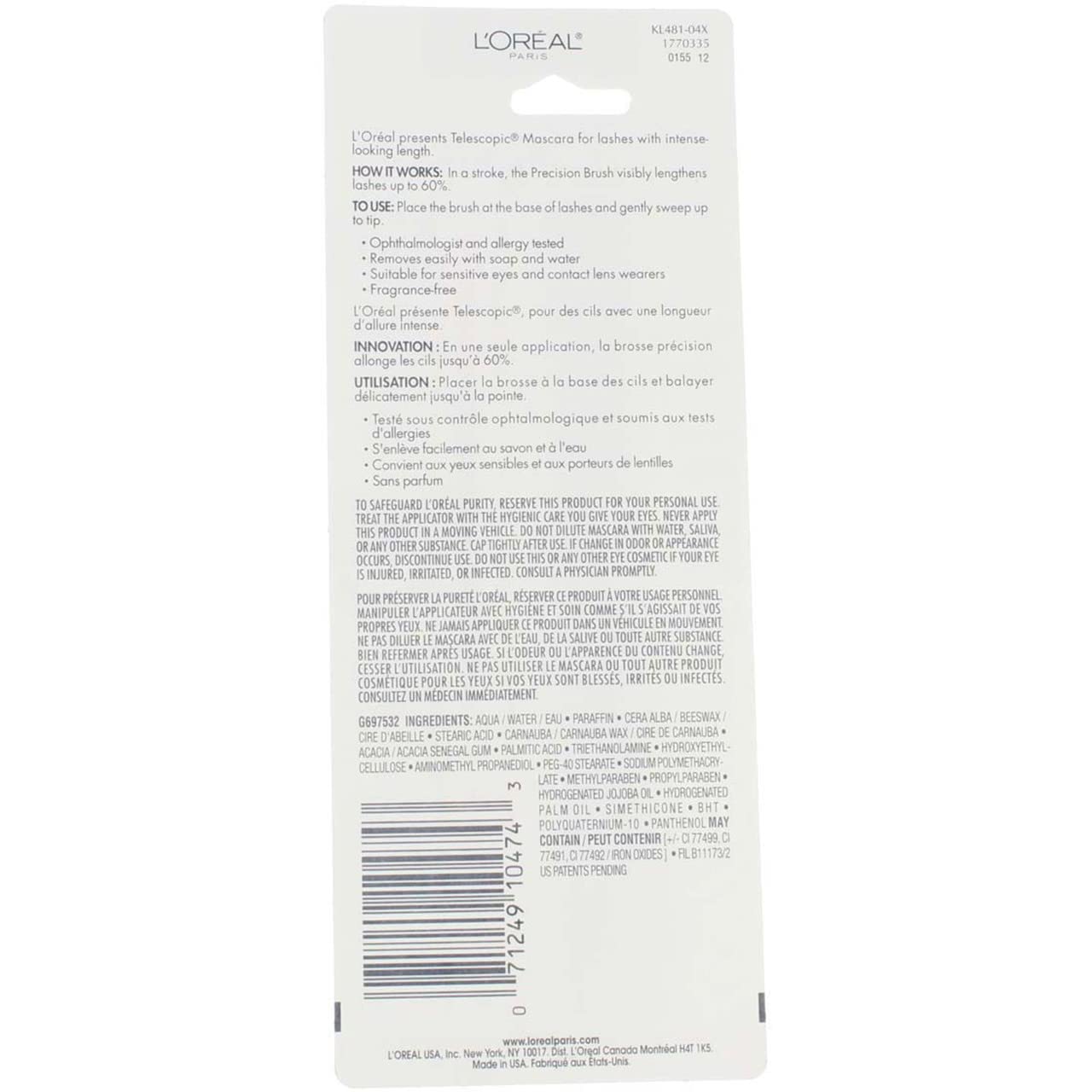 L’Oreal Paris Telescopic Original Mascara, 910 Blackest Black (Pack of 2)
