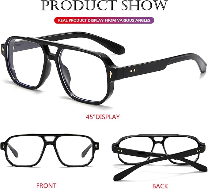 PORADAY Blue Light Blocking Glasses for Women Men 70s Retro Square Aviator Eyeglasses Rectangle Computer Eyewear