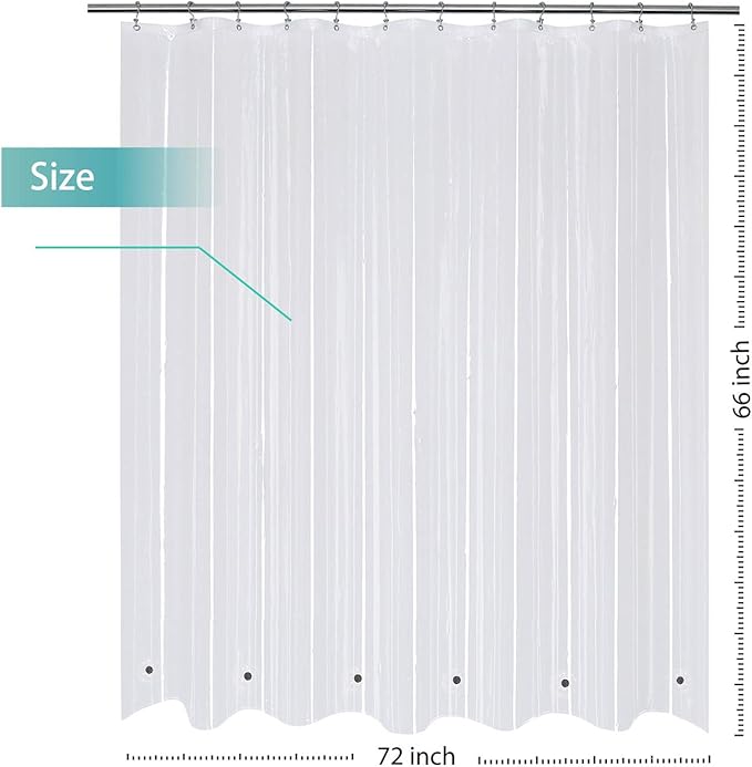 Mrs Awesome Short Shower Curtain Liner with 6 Magnets 72 x 66 inch Clear Thick PEVA Waterproof Plastic Shower Curtain 72x66, Clear