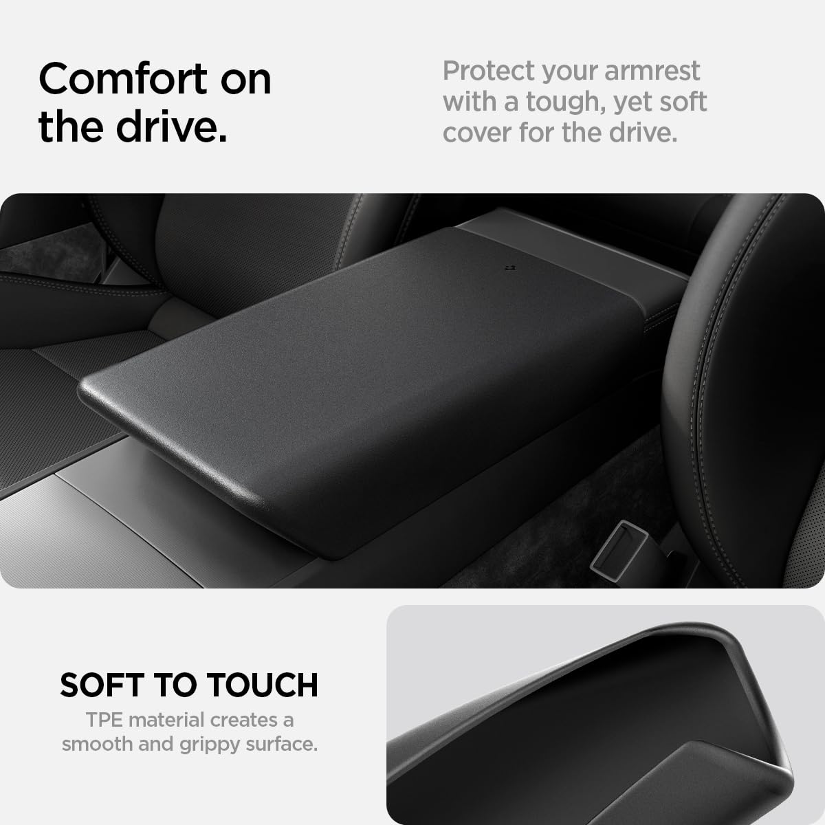 Spigen Center Console Armrest Cover for Tesla Model Y Juniper (Standard, Premium & Performance 2026/2025) and Model 3 Highland (Standard, Premium & Performance 2026/25/24) - Black