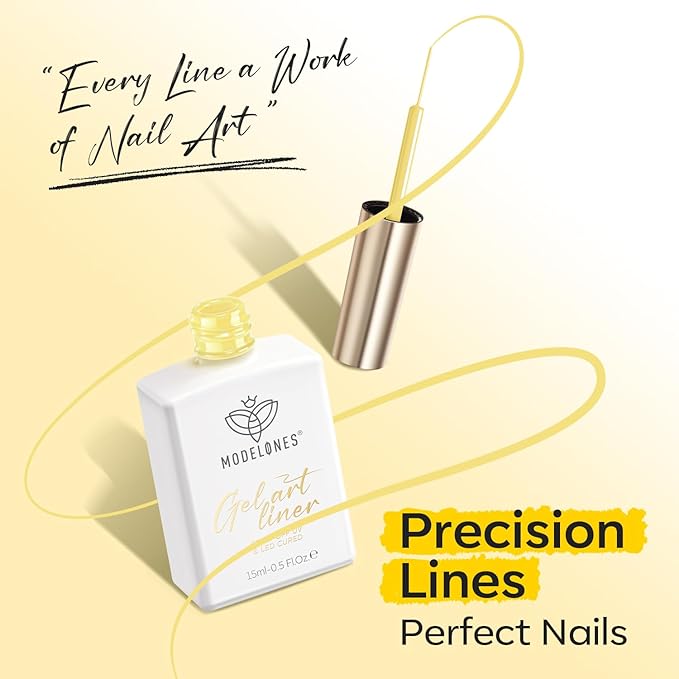 modelones Yellow French Tip Liner Gel Polish, 15 ML Butter Light Yellow Pastel Color Nail Art Paint Swirl with Fine Line Brush Soak Off U V DIY Home Salon Professional Manicure Design Gift for Women