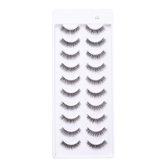 10 pairs False Eyelashes Natural Look Eyelashes Soft Fake Lashes 100% Handmade Lashes Reusable Eye Lash Transparent Band 1 Pack by EMEDA 002 Style
