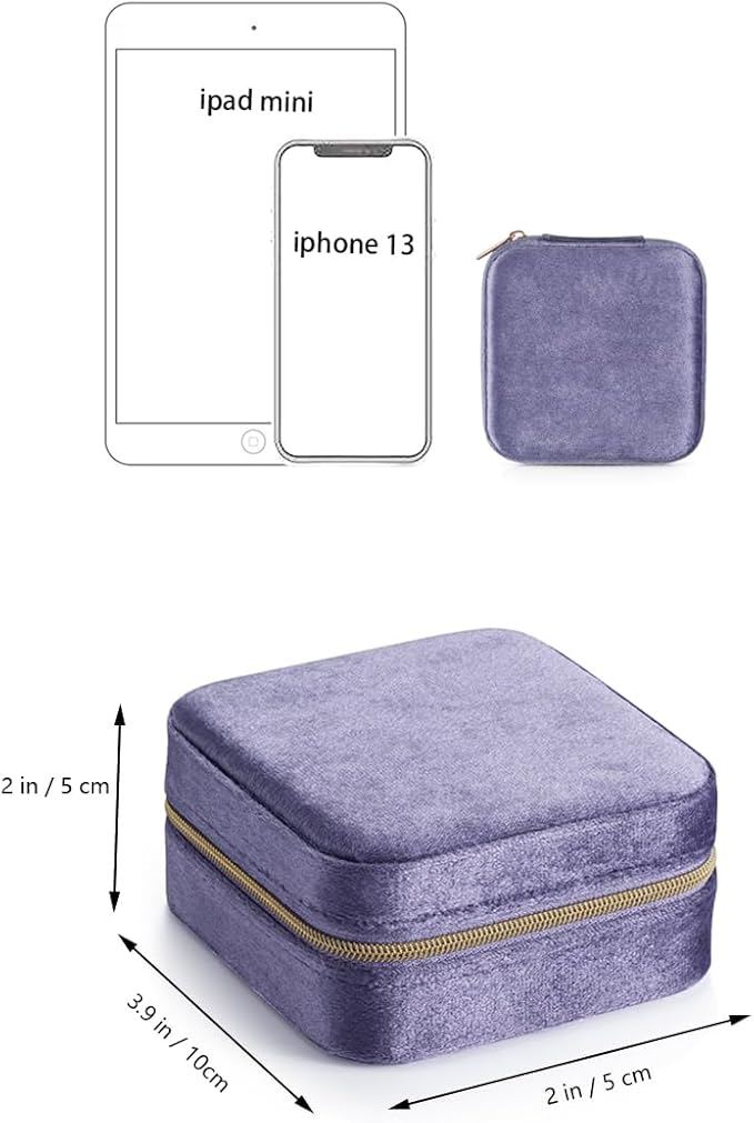 Plush Velvet Travel Jewelry Case, Mini Jewelry Box, Small Jewelry Organizer Portable Display Storage Case, for Girls Women (Periwinkle Blue-With Mirror)