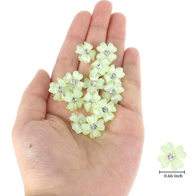 YISSION 20 Pcs Mini Green Flower Hair Clips with Rhinestone Cute Hair Pins Decorative Hair Clips Wedding Hair Barrettes Bridal Hair Accessories for Girls Women