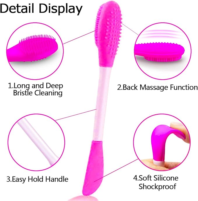 5PCS Silicone Scrubber Set, Lip Scrub Brush, Silicone Face Cleansing Brush, Face Applicator Tool and 2PCS Exfoliating Brushes for Men Women