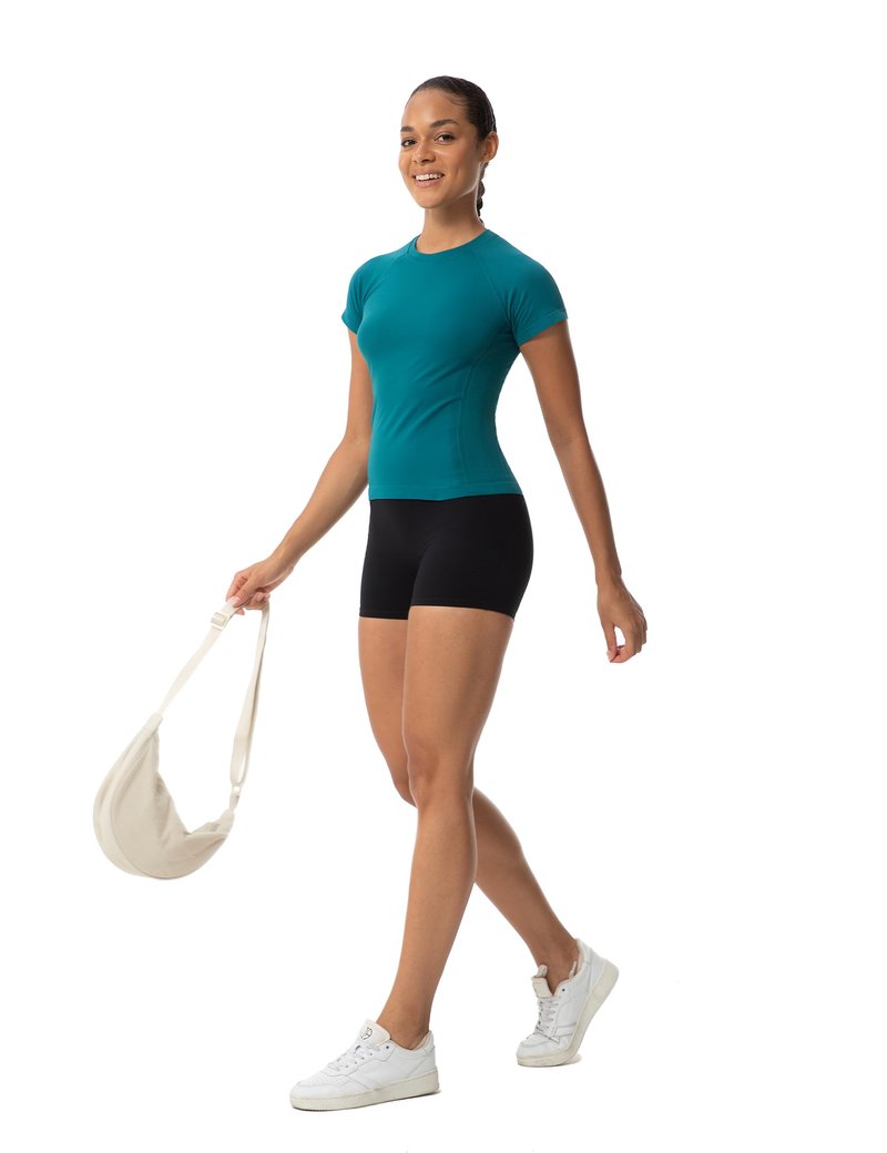 Nyvalle Workout Tops for Women Hip Length Athletic Running Gym Yoga Short Sleeve Shirts Seamless Breathable Crewneck Tees Dark Green
