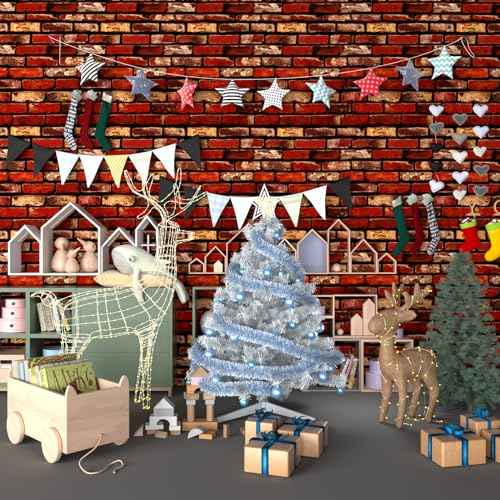 MelunMer Red Brick Peel and Stick Wallpaper 17.7¡±¡¿118¡± Self Adhesive Removable Wallpaper Red Faux Brick Contact Paper Waterproof Decorative Easily to Install Contact Paper for Kitchen Backsplash