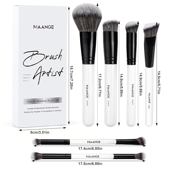 MAANGE 6 PCS Foundation Contour Conceal Brush Set, Makeup Brushes, Eyeshadow Concealer Brushes, Double Sided Blending Eyebrow Brush Professional Face brushes Set Tools, For Liquid, Cream, Loose Powder