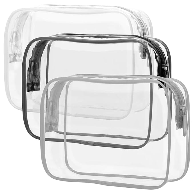 PACKISM TSA Approved Toiletry Bag 3 Medium - Quart Size Clear Makeup Bag for Carry On, Airport Security Compliant Clear Travel bag for Toiletries with Reinforced Seams, Black White Grey