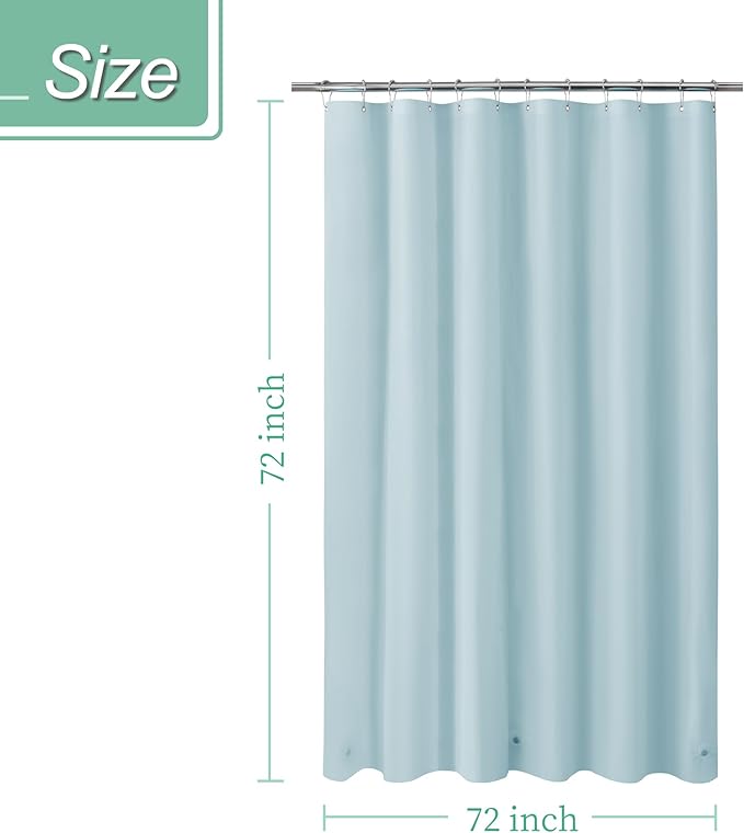 Mrs Awesome Light Blue Shower Curtain Liner with 3 Magnets, 72x72 Premium Flexible Sturdy Plastic Shower Curtain for Bathroom Lightweight & Waterproof, Light Blue