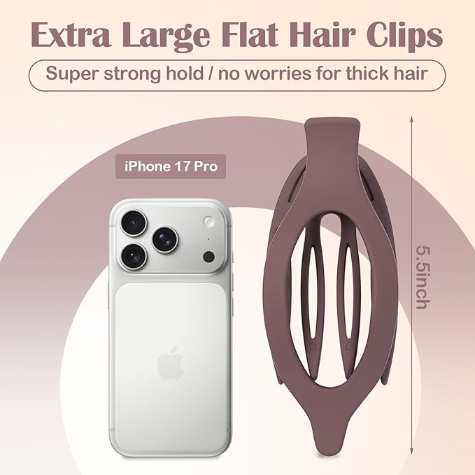 5.5 Inches Extra Large Flat Hair Clips for Women, 4 Pack XL Big Claw Clips for Thick Hair, Oversized Matte Strong Hold Non-slip Flat Claws, Burgundy