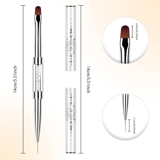 1Pcs Dual Ended Hard Gel Nail Brushes for Builder Gel&Polygel,Salon-Grade Nail Art Design Tools,Nail Brush Professional Nail Art(Rhinestone Handle)