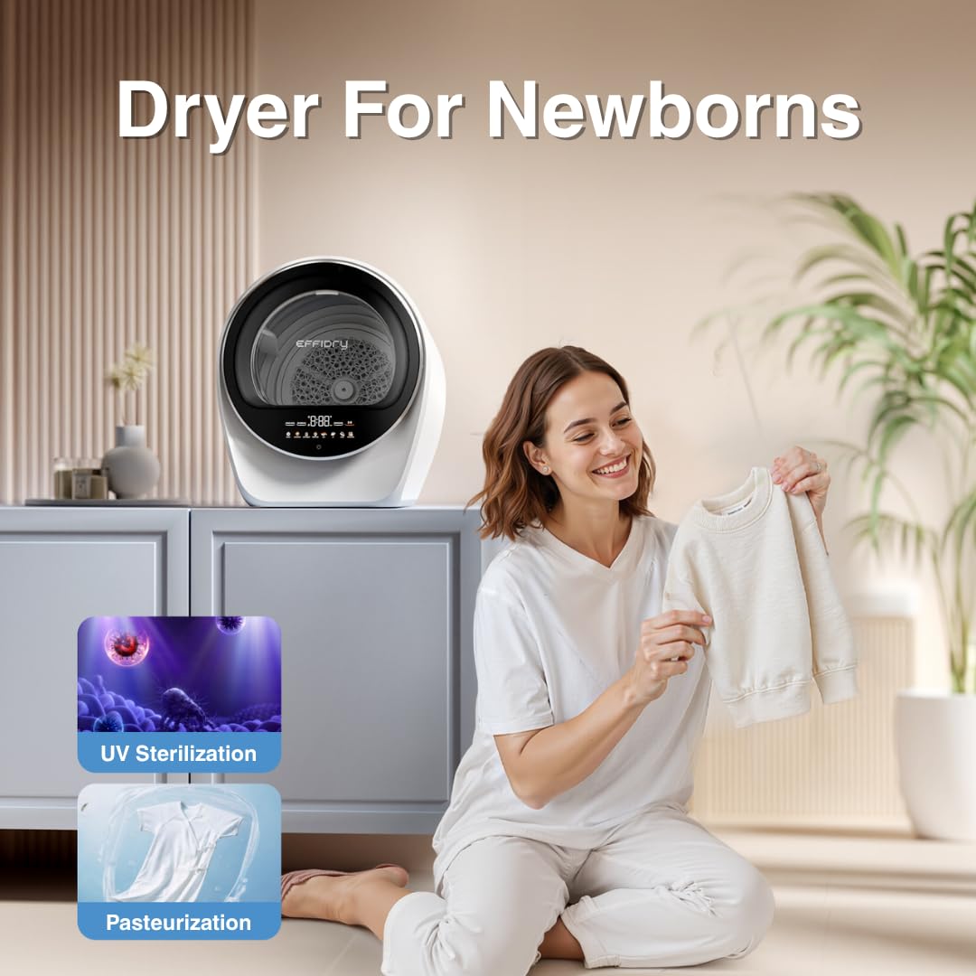 S3 Compact Dryer, capacity 1.0 cubic feet, voltage 110 volts, power 1050 watts, portable dryer, 8 drying modes, stainless steel drum, suitable for apartments and households. (white)