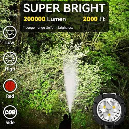 Rechargeable Spotlight Flashlight, Super Bright 200000 Lumen Long Lasting Handheld Spot Light LED Spotlight for Hunting Boating Camping