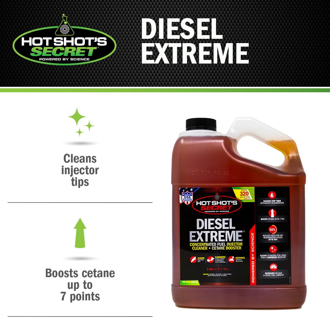 Hot Shot’s Secret Diesel Extreme 1 Gallon – Treats 320 Gallons – Concentrated Diesel Fuel Additive, Fuel System Cleaner and Injector Cleaner, Restores Engine Performance
