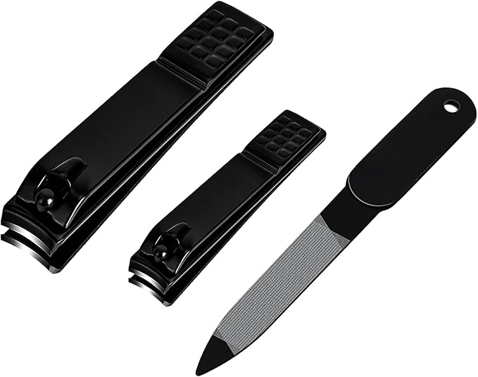 Nail Clippers Set, Sharp Stainless Steel Fingernail and Toenail Clippers, Nail Clippers for Thick Nails or Ingrown Nails, Perfect 3 PCS Black Nail Cutter for Men/Women/Kids, Set Include Nail File.