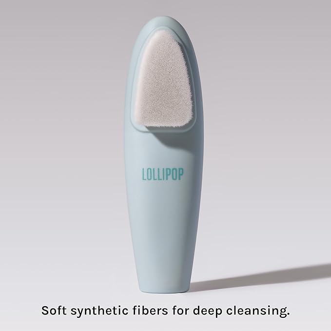 LOLLIPOP Dual-Sided Facial Cleansing Brush | Handle Size Silicone Face Exfoliator and Soft Fiber Cleanser | Manual Face Scrubber for Pores, Makeup Removal, Blackhead and Skincare Routine, Oceanic