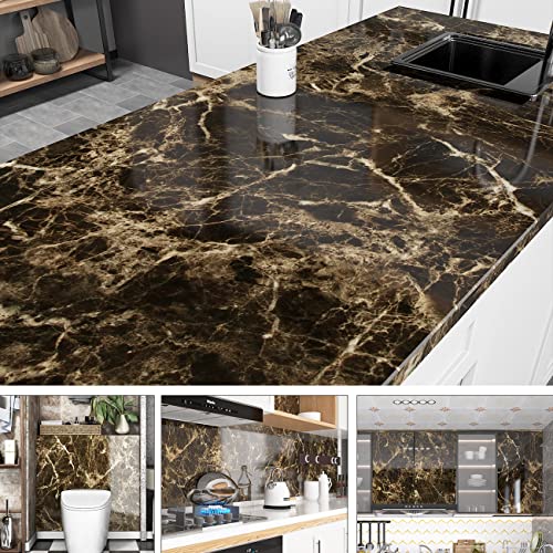 AbaBoorty Brown Marble Contact Paper Kitchen Countertop Contact Paper for Dinner Table Marble Paper Peel and Stick Wallpaper Removable Self Adhesive Wallpaper for Vanity Counter Top Desk 15.8"x78.8"