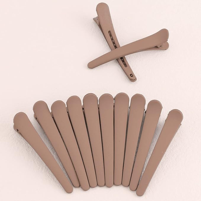 YISSION 12 PCS No Crease Duck Billed Hair Clips for Styling Sectioning, 3.1 Inch Matte Alligator Hair Barrettes Khaki for Women Girls