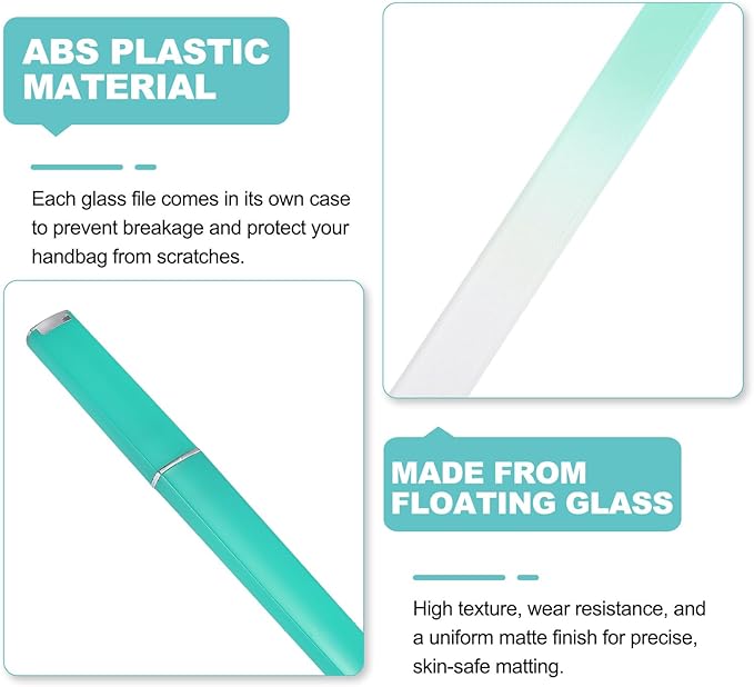 HARFINGTON Glass Nail File Kit 280 Grit Double Sided Professional Manicure Crystal Fingernail Files with Case for Natural Nail Art Shine Polishing Buffer, Light Green