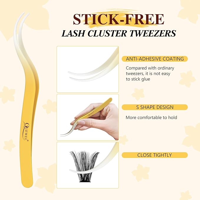 QUEWEL Lash Clusters Kit, 320Pcs 100D Lash Cluster Eyelash Extensions Mix 12-18mm 3D Eyelash Clusters with Lash Bond and Seal and Lashes Tweezers Easily Create 3D Lashes Clusters at Home(100D Kit)