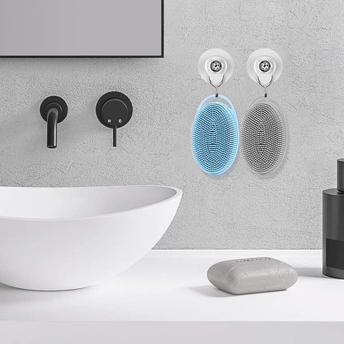 Silicone Body Scrubber, Exfoliating Silicone Loofah, Soft Silicone Body Shower, 2 in 1 Bath and Shampoo Brush, Body Scrubber Shower Cleaning for Sensitive Skin, Lather Well 2 PCS Grey and Blue