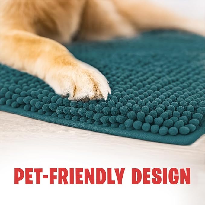 MudGuard Mat™ Dog Door Mat for Muddy Paws, Super Absorbent Microfiber, Non-Slip Indoor Mat, Quick Dry Chenille Mud Mat for Dogs & Entryway, Washable, Atlantic Blue 16" x 24"