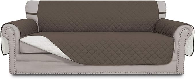 Easy-Going Reversible Couch Cover for 3 Cushion Couch Sofa Cover for Dogs Water Resistant Furniture Protector Cover with Foam Sticks Elastic Straps for Pet Cat (Sofa, Taupe/Ivory)