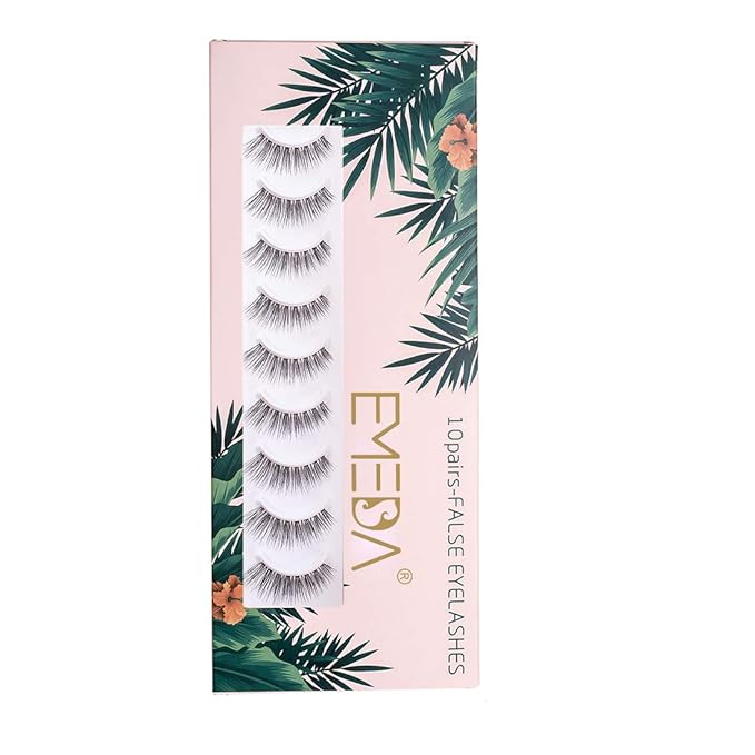 EMEDA False Eyelashes Natural Lashes Wispy 0.01mm Ultra Thin Band 12mm Cat Eye 10 Pairs Invisible Clear Band 3D Demi Wispies Short Fake Eye Lashes Strips Handmade (005)