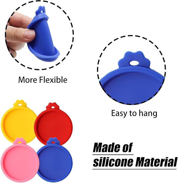 PINE & LINEN 4 Pcs 2.5inch Durable Pet Can Lids, Silicone Small Pet Can Covers Waterproof Cat Food Cans Lids for 3 oz Cat Food Cans（Yellow+Red+Pink+Blue）