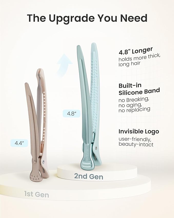 AIMIKE Extended Sectioning Hair Clips w/Built-in Silicone Band, 4.8" No-Crease Non-Slip Hair Styling Clips for Thick, Long Hair – Blow Drying,Hair Rollers, Rust-Free –6 Pack, Morandi Misty Trio Series