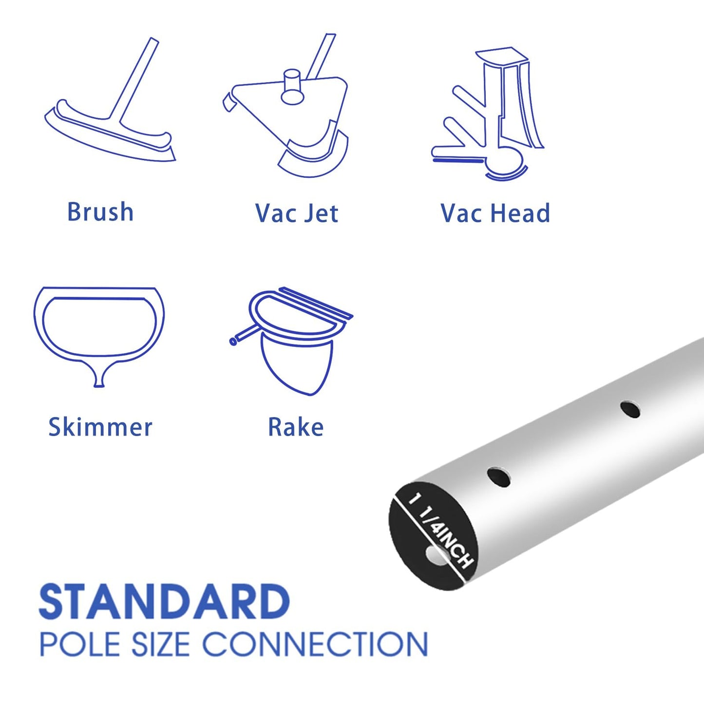 Poolvio 15 FT Telescopic Pool Pole - Adjustable 3 Piece Aluminum Pool Skimmer Pole for Pool Cleaning Skimmer Nets Vacuum Heads & Brushes, Strong Grip & Lock