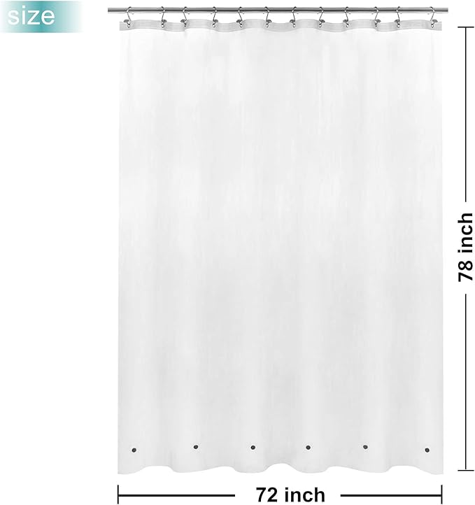 Mrs Awesome Long Shower Curtain Liner with 6 Magnets 72 x 78 inch, PEVA 8G Thick & Heavy Duty Plastic Shower Curtain for Bathroom, Waterproof,72x78, Frost