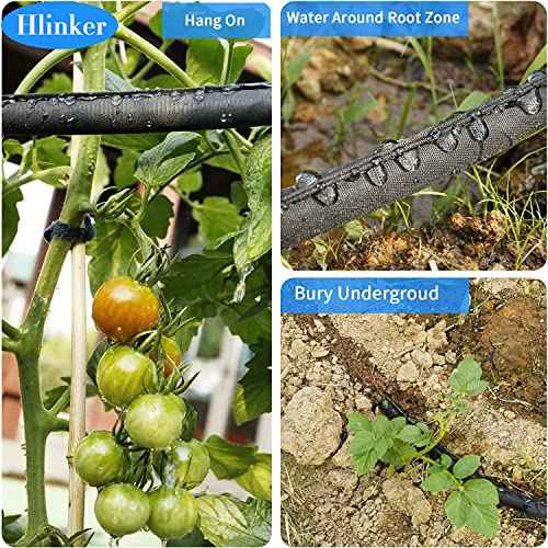 2025 Flat Soaker Hose 100 ft (50ft 2Packs) with Stake for Garden, Linkable Drip Hose Diy Automates Garden Irrigation System Saving 88% Water, Dual-layer Leak-free Design Water Hose with Holes