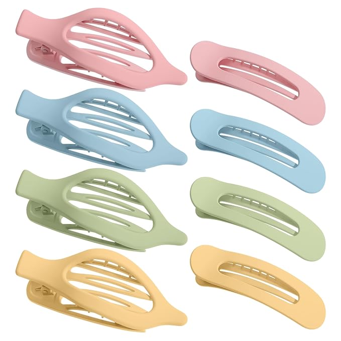 obeoby 8 PCS Flat Hair Clips, Light Colorful Flat Claw Clips 2 Styles Hair Claws for Girls Teens