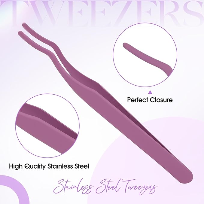 WENDY Eyelash Extensions Lash Tweezers Precision Fiber Stainless Steel Lash Applicator Tool Precision Fiber Mega Lash Tweezers Eyelid Tape & Extensions Use at HomeÃ¯Â¼ÂPurple-1Ã¯Â¼Â
