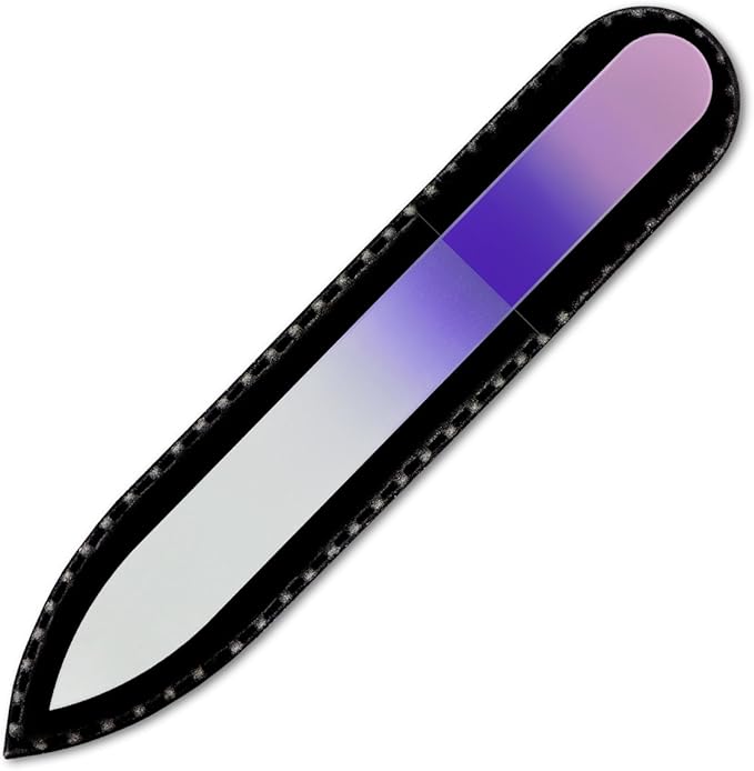 Mont Bleu Rainbow Crystal Nail File in Black Pouch - Small/Purse Size - Czech Tempered Glass - Handmade in Bohemia (Czech Republic)