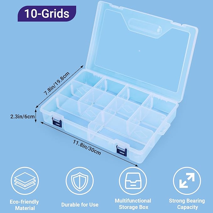 Large Bead Organizer Box, 10 Compartment Craft Storage Container with Removable Divider, Plastic Empty Case for Jewelry Rhinestone Charms Crystal Press On Fake Nail, Hair Stuff Small Accessory