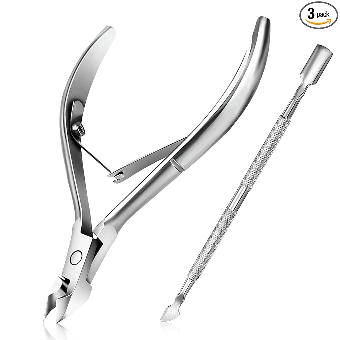 Cuticle Trimmer with Cuticle Pusher - Easkep Cuticle Remover Cuticle Nipper Professional Stainless Steel Cuticle Cutter Clipper Pedicure Manicure Tools for Fingernails and Toenails (D501-Silver)