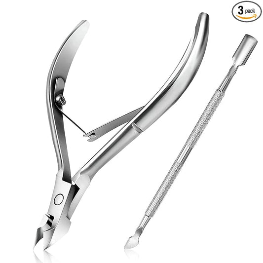 Cuticle Trimmer with Cuticle Pusher - Easkep Cuticle Remover Cuticle Nipper Professional Stainless Steel Cuticle Cutter Clipper Pedicure Manicure Tools for Fingernails and Toenails (D501-Silver)
