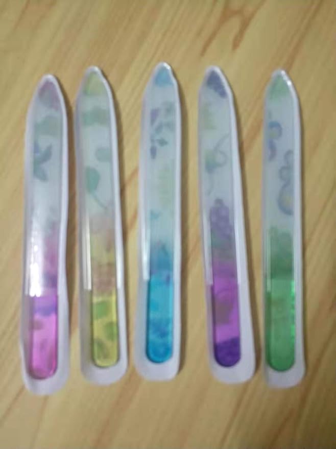Premium Crystal Glass Nail Files Manicure Set, Professional Double Sided Pedicure Files - Best Glass Nail Files for Natural Nails - Colorful Flower Pattern - 5 Pieces