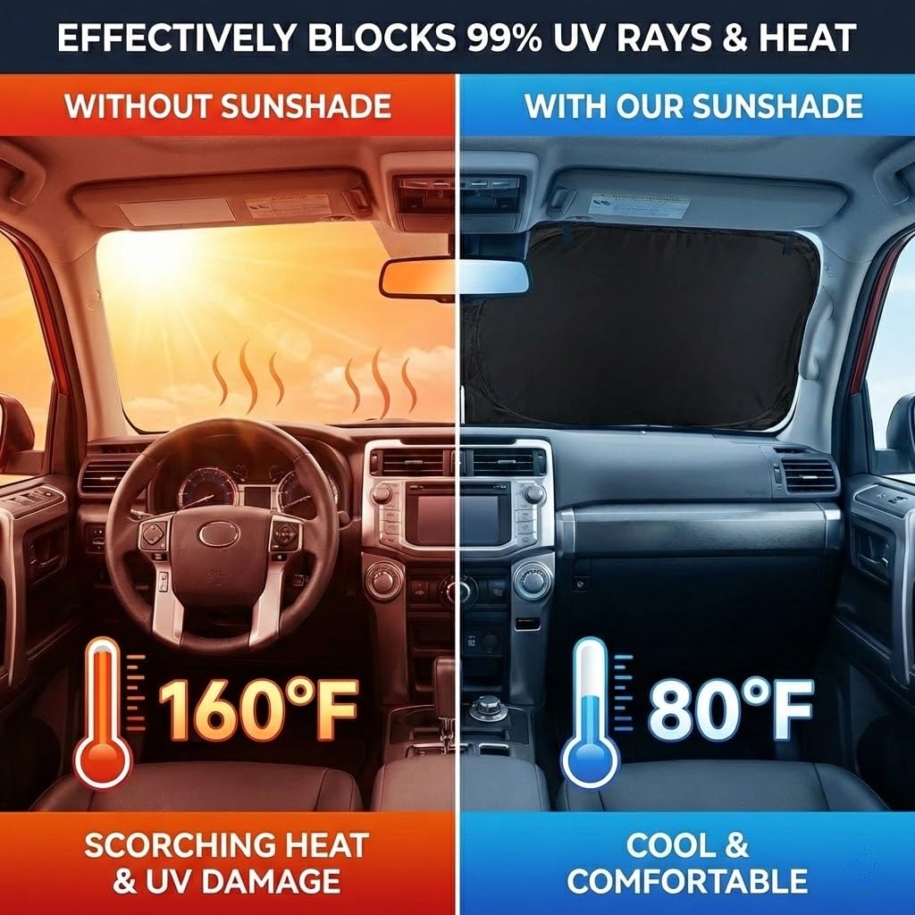 for Ford Bronco Sun Shade Windshield Cover - Custom Fit Bronco Accessories 2021-2024 2025 Sunshade Foldable UV Protection & Heat Shield Sun Visor Accessories