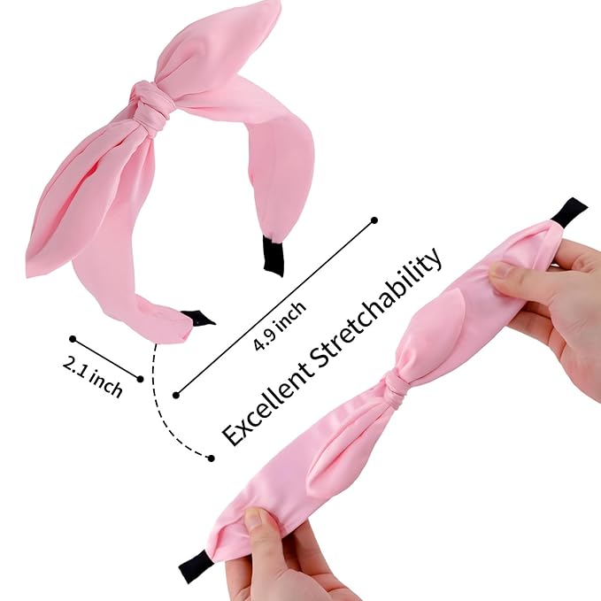 Jaciya 6 Pieces Knotted Bow Headbands for Women Wide Pink Headbands for Girls Hair Accessories Knot Headband with Bow Pink Series