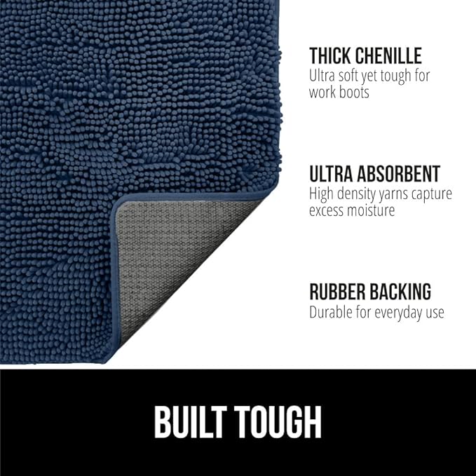 GORILLA GRIP SoakSTOPPER Dog Door Mat, 36x24 Machine Washable Rug Absorbent Doormat Captures Moisture Mud Dirt, Quick Dry Soft Chenille Entryway Rugs Indoor Entrance Mats for Dog Paws, Navy Blue