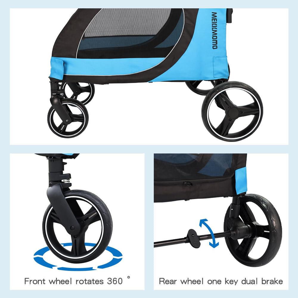 MekkMomo Pet Stroller for Large Dogs, All Terrain 4 Wheels for Jogging Running, Dog Stroller for Large Dogs Up to 88lbs, Foldable Dog Strollers with Adjustable Handle & Breathable Mesh