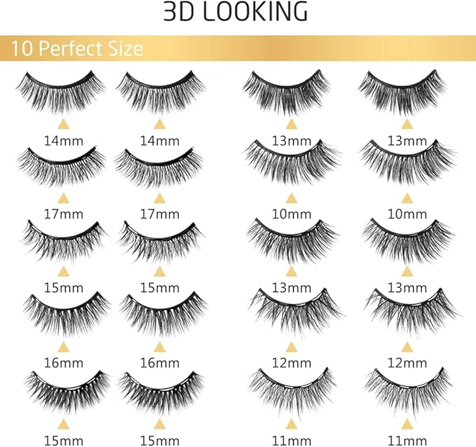 10 Pairs Magnetic Eyelashes with Magnetic Eyeliner Kit Upgraded 3D 5D Eyelash Magnetic Lashes with Tweezers & 2 Tubes of Magnetic Eyeliner, Reusable, No Glue