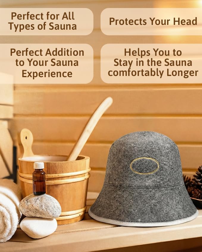 ASKOLD Sauna Hat for Women and Men - Natural Wool Sauna Bucket Cap to Protect Hair, Finnish Felt - Eco-Friendly Banya Hat Sauna Accessories (Gray)